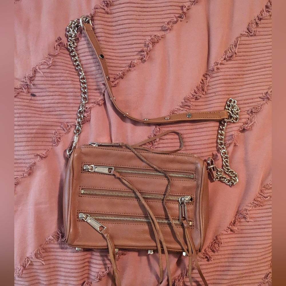 Rebecca Minkoff Triple Zip Brown Leather Gold Hardware Crossbody Bag